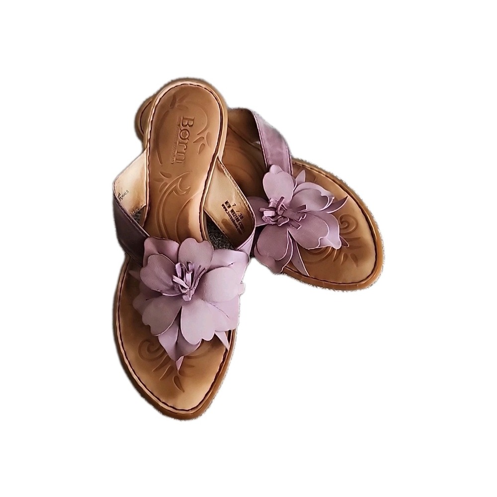 Born Dusty Pink Leather Floral Front Flip-Flop Sandals Women's 7 (EU38)